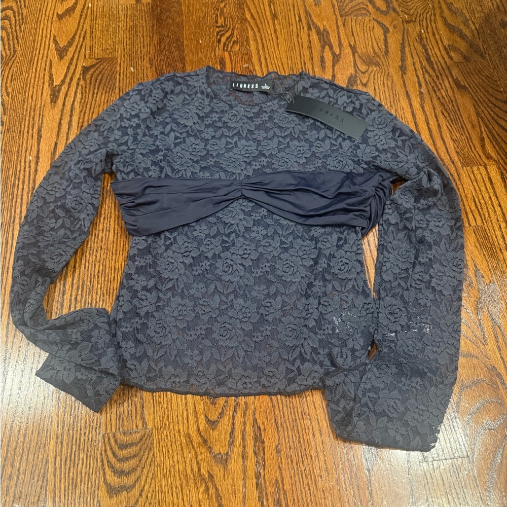Lioness Navy Lace Long Sleeve Blouse